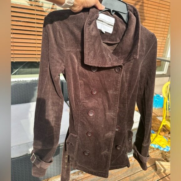 Brown Corduroy Double-Breasted Trench Coat, women XS - Picture 5 of 6